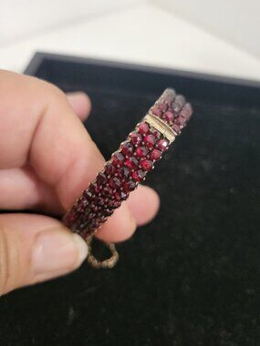 Vintage Bohemian Victorian Garnet Bracelet with Safety Catch Three Tiers